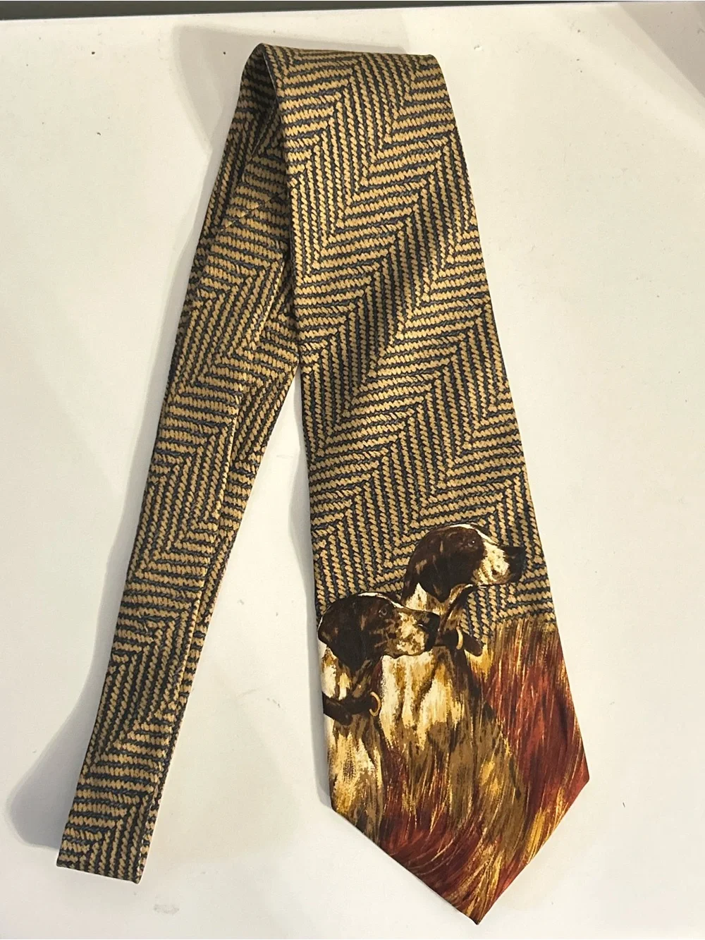 VINTAGE Polo Ralph Lauren Hunting Dogs Scene Necktie Silk Bloodhound USA
